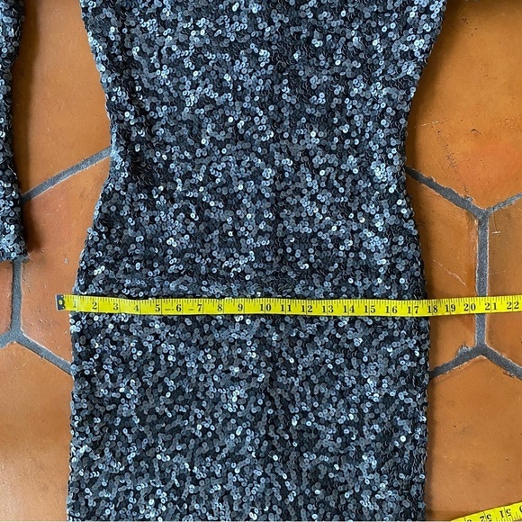 Rachel Zoe Womens Sz Large Sequins Long Sleeve Mini Dress Pewter Cocktail Party - Picture 8 of 8